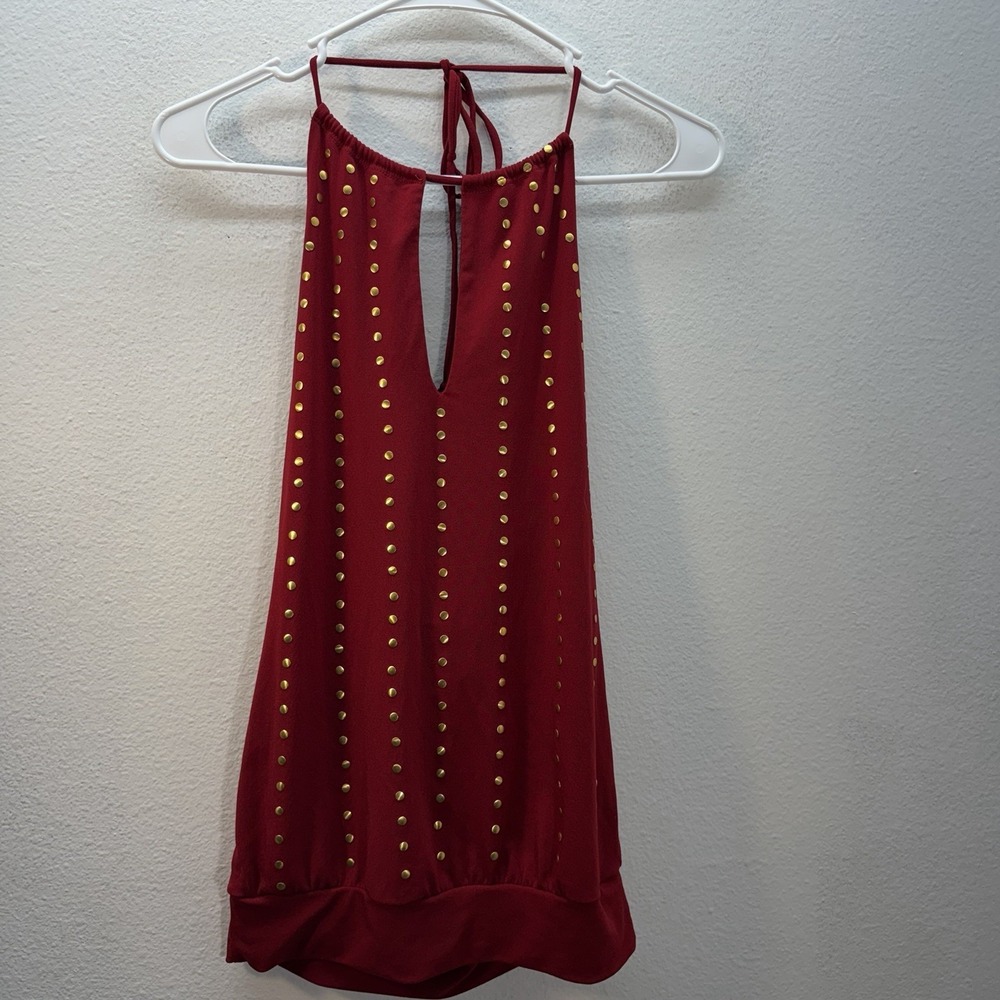 Vintage Y2K Red Studded Halter Tank Top Keyhole Sz S Grunge Goth Whimsigoth